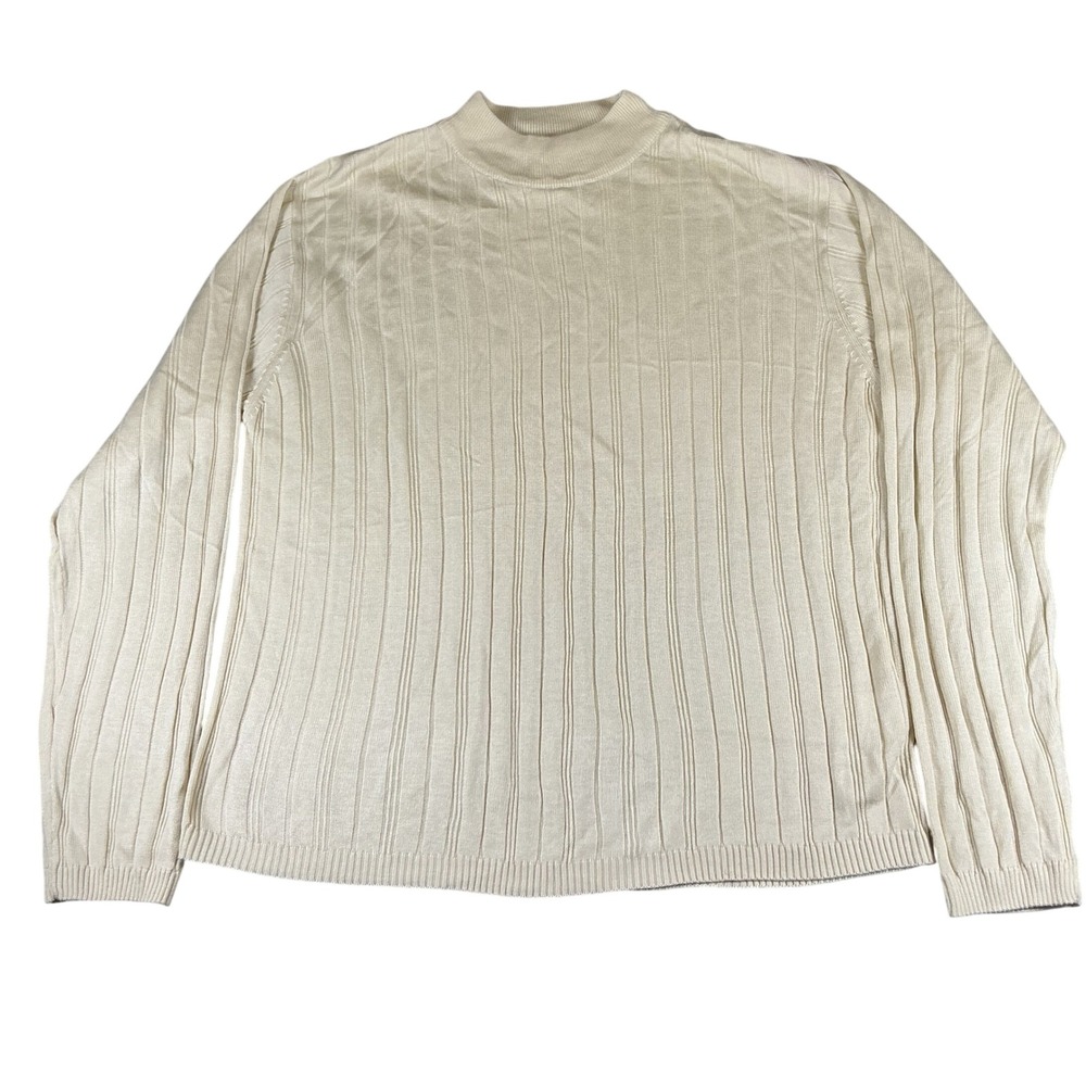 Linea Uomo XL Cream Ribbed Sweater Mock Neck Acrylic Classic Minimalist